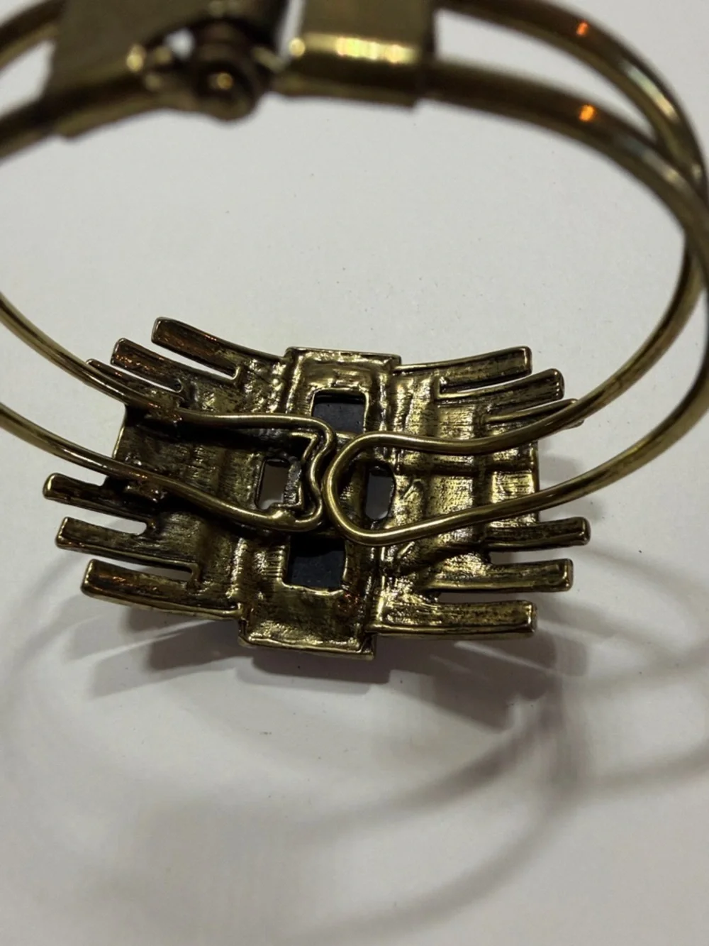 Vintage Modern Geometric‎ Gold-Tone Black Enamel Bracelet